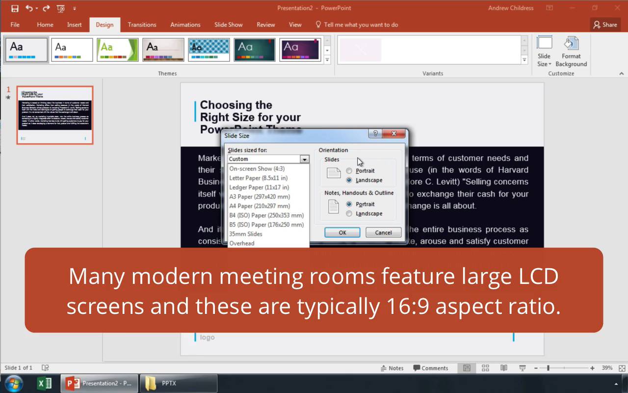on powerpoint for mac, what does 16:9 mean when creating a powerpoint slide show?